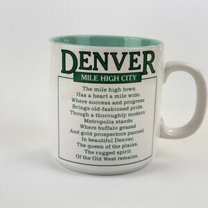 Vtg Denver “Mile High City” Coffee Cup Mug Papel White Green Souvenir